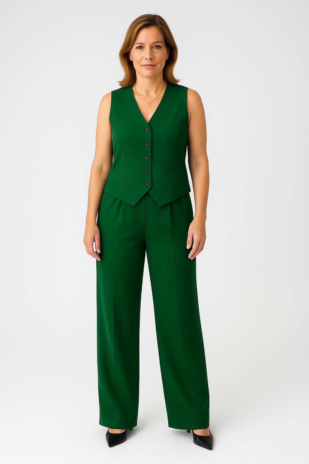 Women’s Two-Piece Set – Sleeveless V-Neck, Elegant & Summery