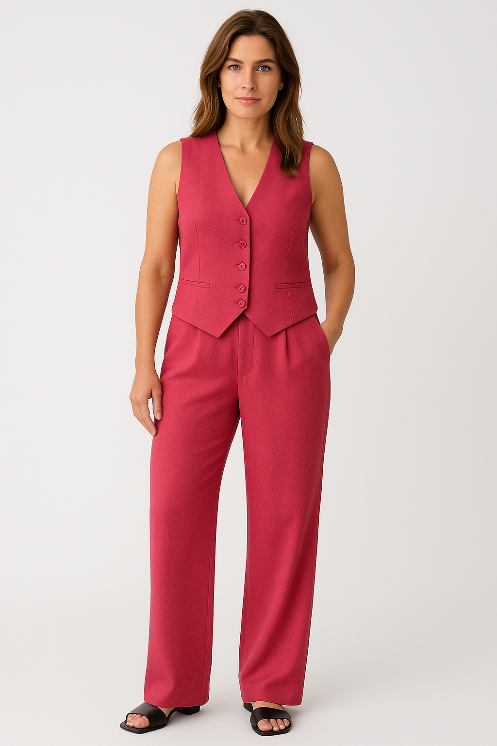 Women’s Two-Piece Set – Sleeveless V-Neck, Elegant & Summery