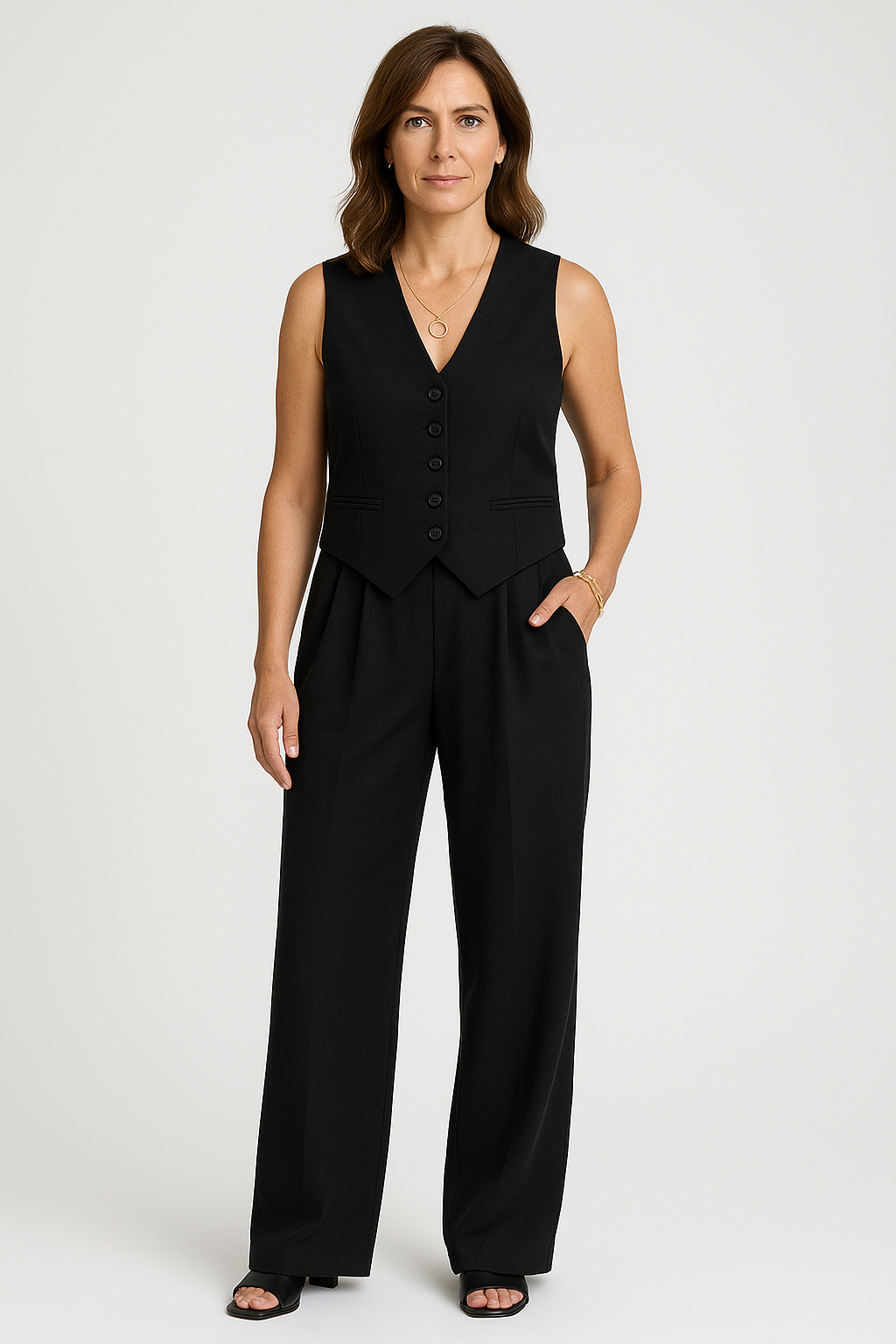 Women’s Two-Piece Set – Sleeveless V-Neck, Elegant & Summery