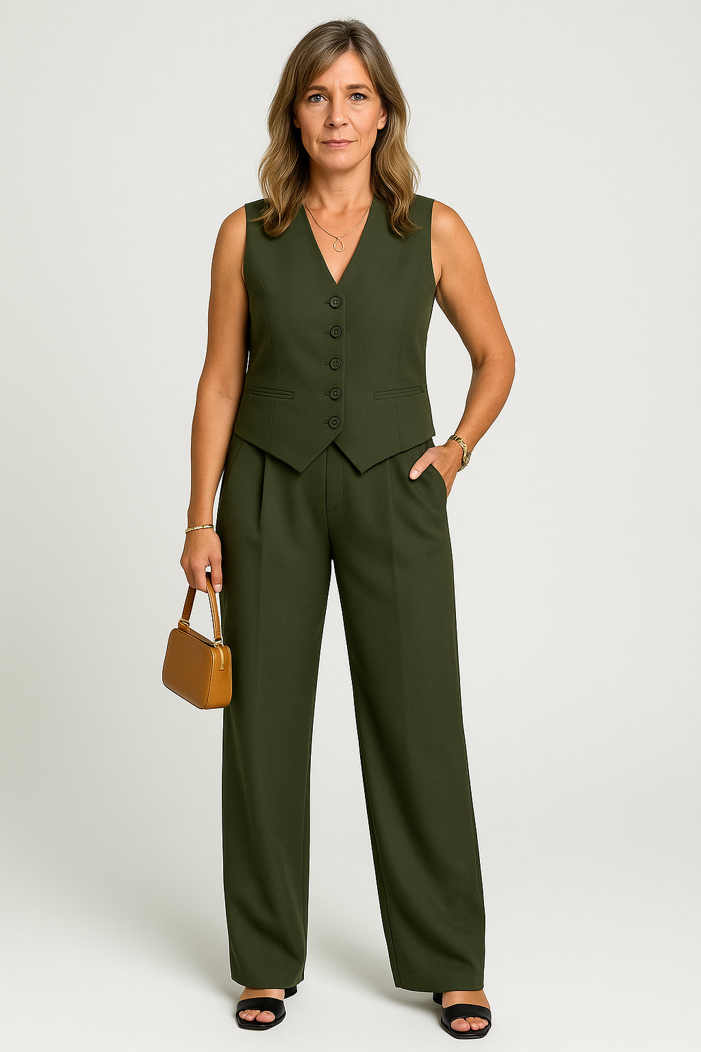 Women’s Two-Piece Set – Sleeveless V-Neck, Elegant & Summery