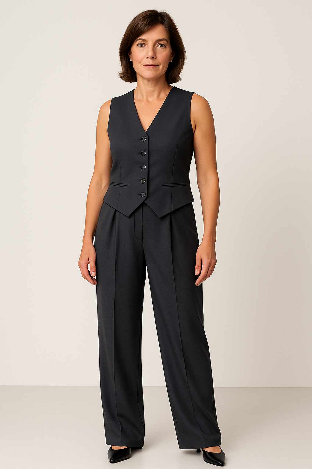 Women’s Two-Piece Set – Sleeveless V-Neck, Elegant & Summery