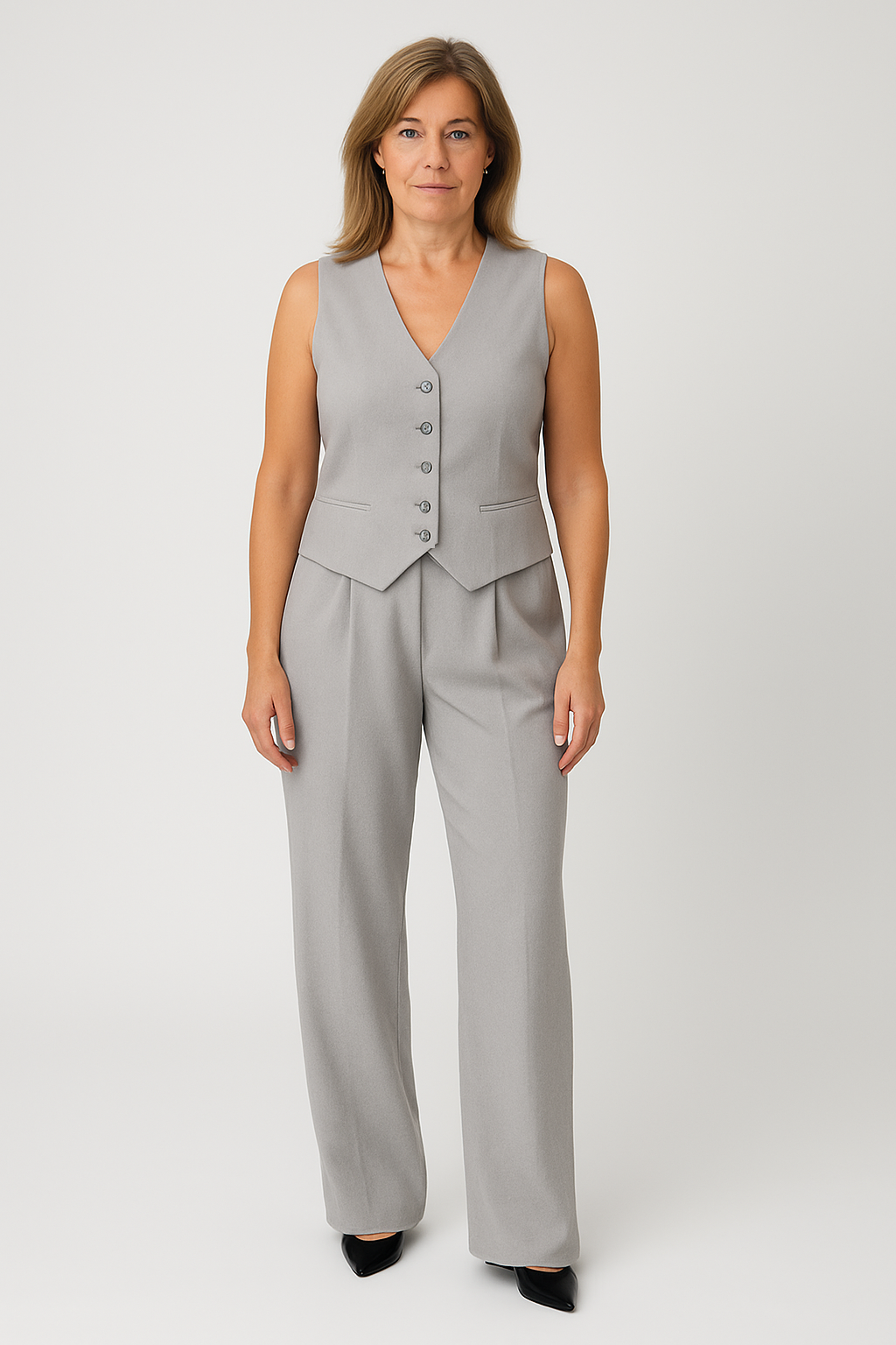 Women’s Two-Piece Set – Sleeveless V-Neck, Elegant & Summery