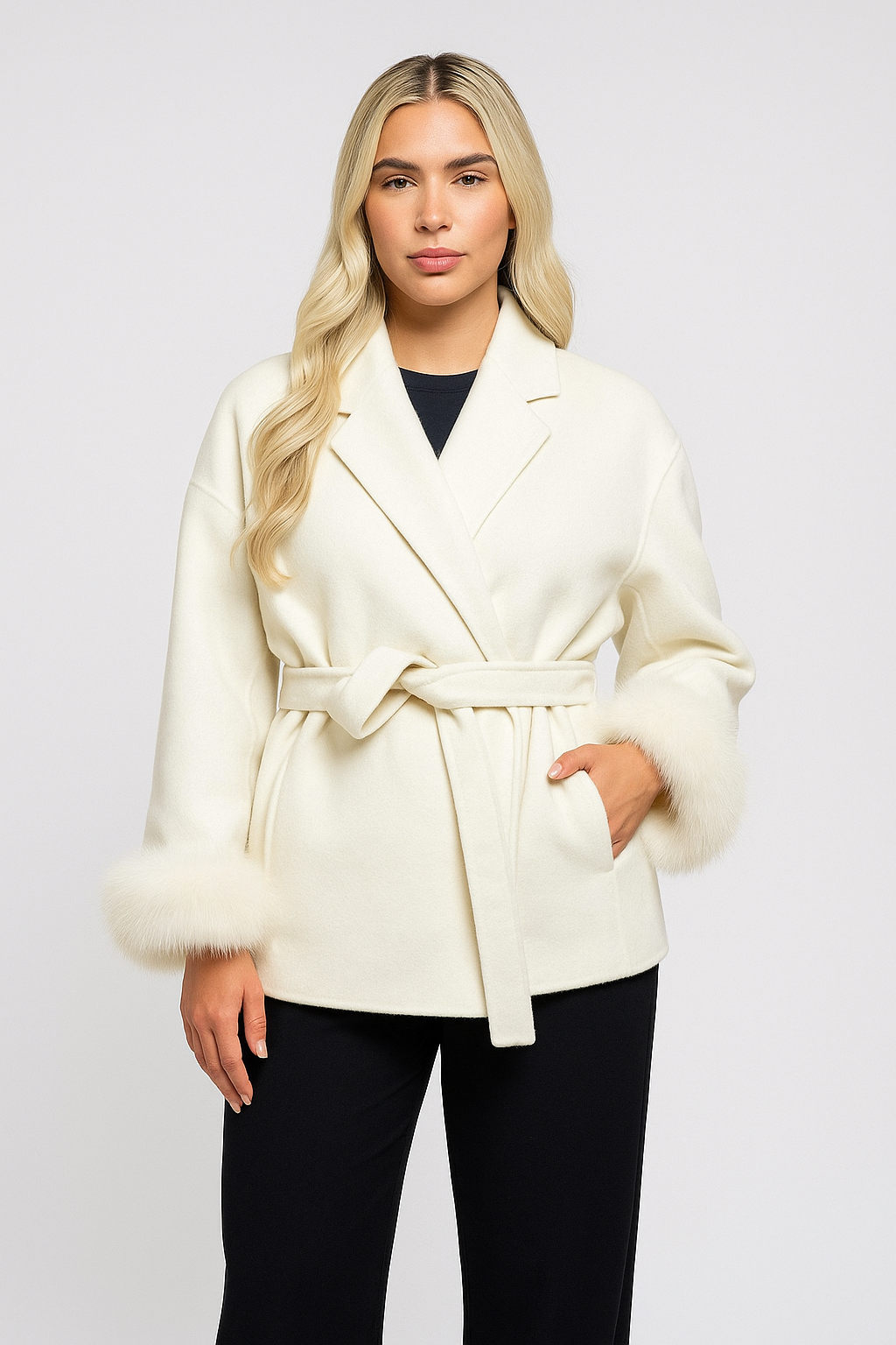 Women’s Wool Coat – Elegant Design, Faux Fur Details & Premium Warmth