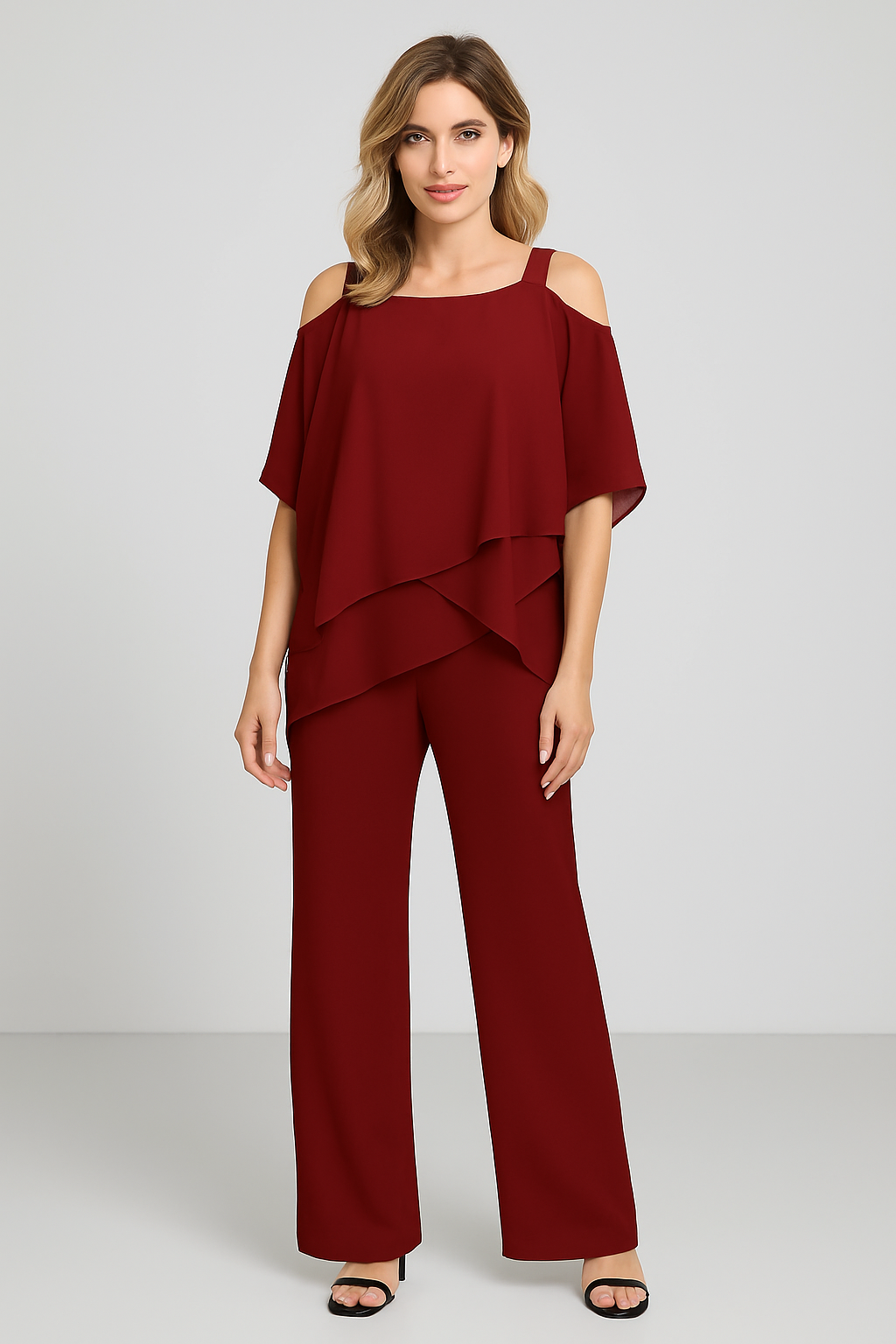 Women's Jumpsuit – Two-Piece with Cold Shoulder, Elegant & Modern
